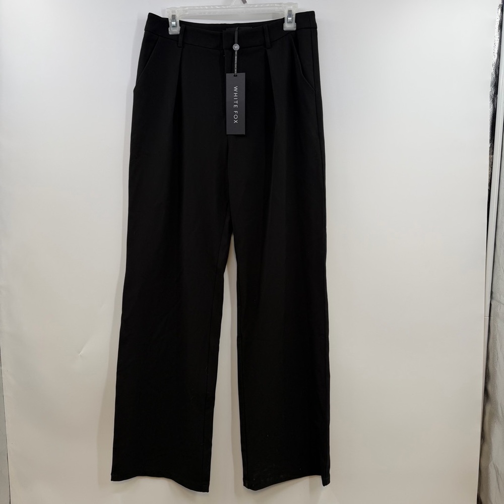 White Fox One For The Team Pants Black Wide Leg Pleated Trouser M